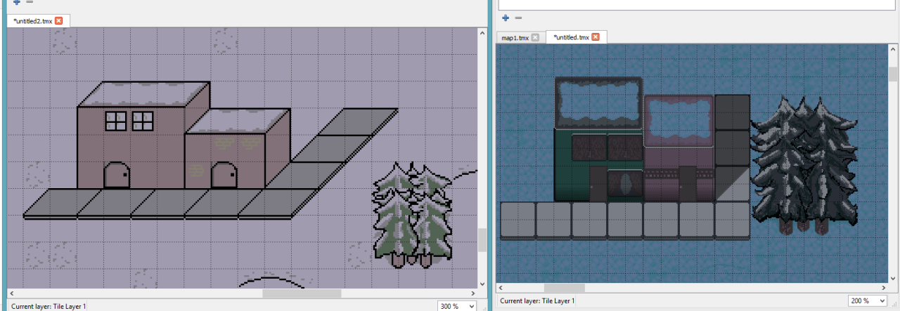 Image of a tile editor showing two different tile maps