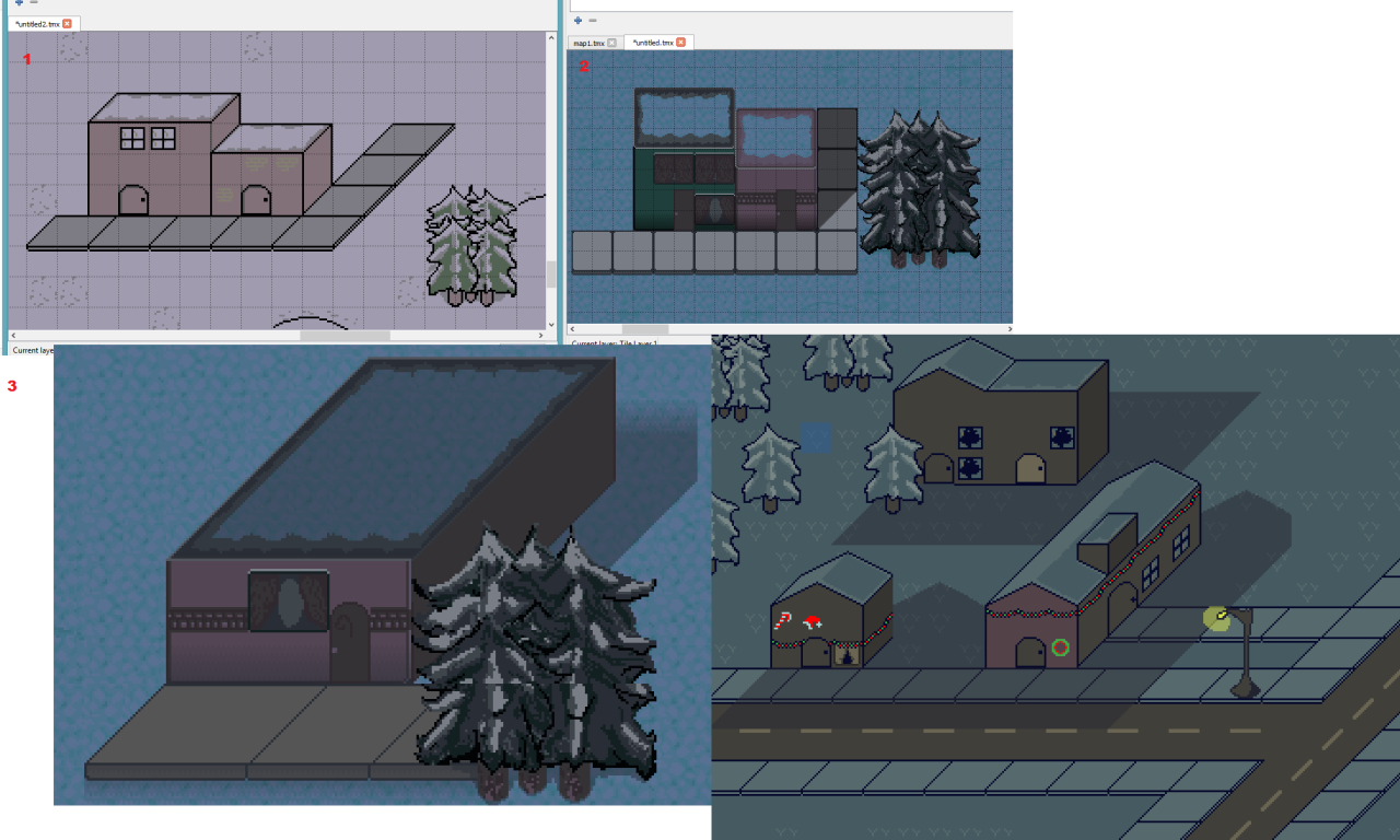 Image of a tile editor showing four different tile maps